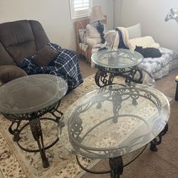 Living Room Tables Glass/Iron 3pc Set