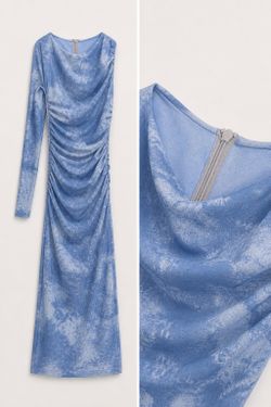 Zara Blue Ruched Bodycon Dress – One Sleeve – Size S (New)
