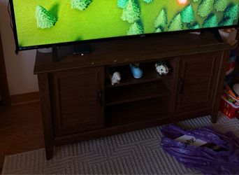Dark Brown Wood TV Stand with Cabinet Doors
