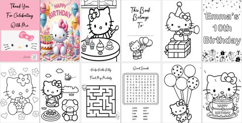 Hello Kitty Coloring Book. Party Favors. personalized coloring books. Hello Kitty Party games. Party Decor.