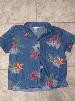 Women’s Floral Denim-Style Button-Up Shirt - Blue