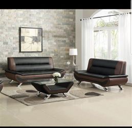 New! TWO-TONE BLACK & BROWN MODERN SOFA & LOVESEAT WITH COFFEE TABLE $39 Down (NO CREDIT CHECK FINANCING)