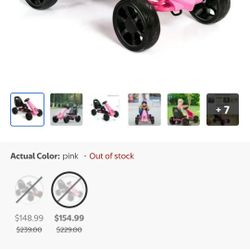 Go Kart Pedal Car Kids Ride On Toys Pedal Powered 4 Wheel Adjustable Seat Pink
