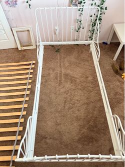 IKEA Twin Bed & Toddler Frame – White Metal w/ Slats