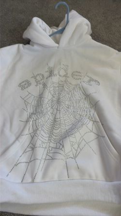 Spider rhinestone logo hoodie(white)