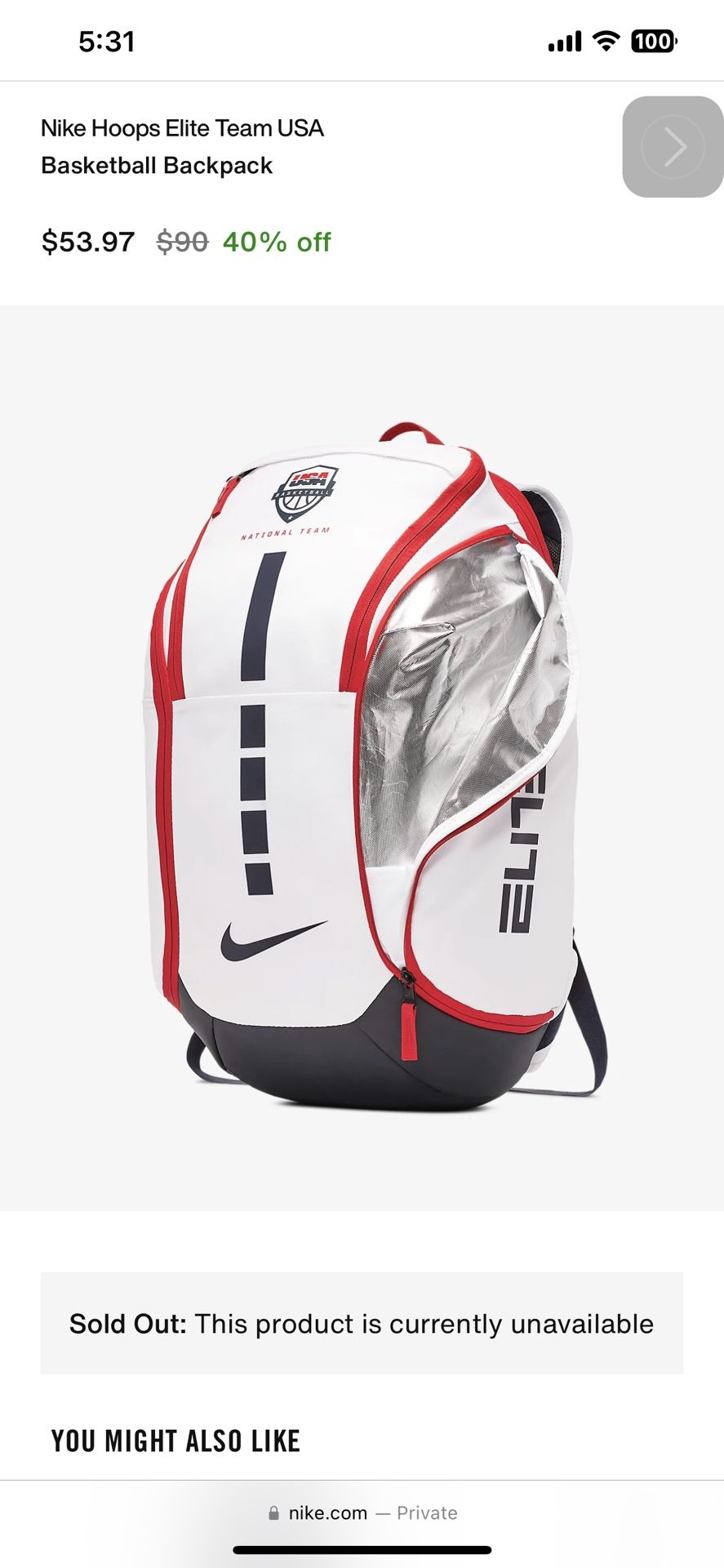 Nike Elite Backpack Team Usa Basketball