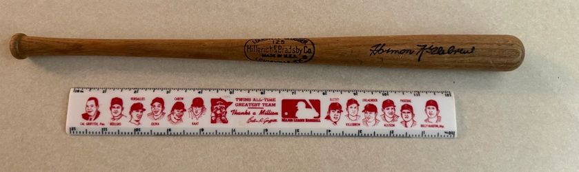 Harmon Killebrew Miniature Louisville Slugger Bat & Twins Ruler