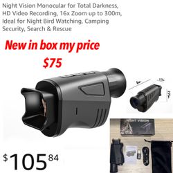 Night Vision Monocular for Total Darkness, HD Video Recording, 16x Zoom up to 300m, Ideal for Night Bird Watching, Camping Security, Search & Rescue N