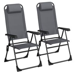 Set of 2 Folding Outdoor Reclining Chairs | Adjustable Patio Chairs