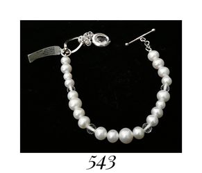 7.5" (Michael Dawkins) Natural Cultured Pearl's, Faceted Crystal & Solid Sterling Silver Pendant, Toggle Link Bracelet, signed