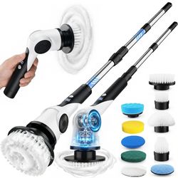 Electric Spin Scrubber, 3-Speed Shower Scrubber with Long Handle & 10 Replaceable Brush Heads, Cordless Shower Cleaner Brush with 90 Mins Runtime & Fu