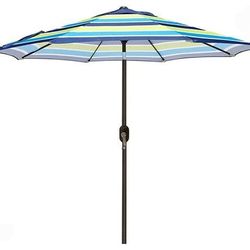 Blissun 9' Outdoor Aluminum Patio Umbrella, Striped Patio Umbrella, Market Striped Umbrella with Push Button Tilt and Crank (Blue and Green)