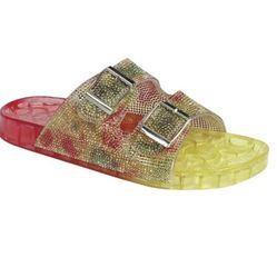 NWT Yellow Rhinstone Slide Sandals