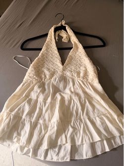 La Peche Cream Crochet Halter Babydoll Top Women's Medium Boho Y2K