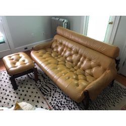 1960’s Percival Lafer Leather 3 Seat Sofa With Ottoman