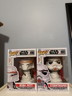 Star Wars Boba Fett 558 Snowman Funko Pop And Stormtrooper 557 Snowman Funko Pop