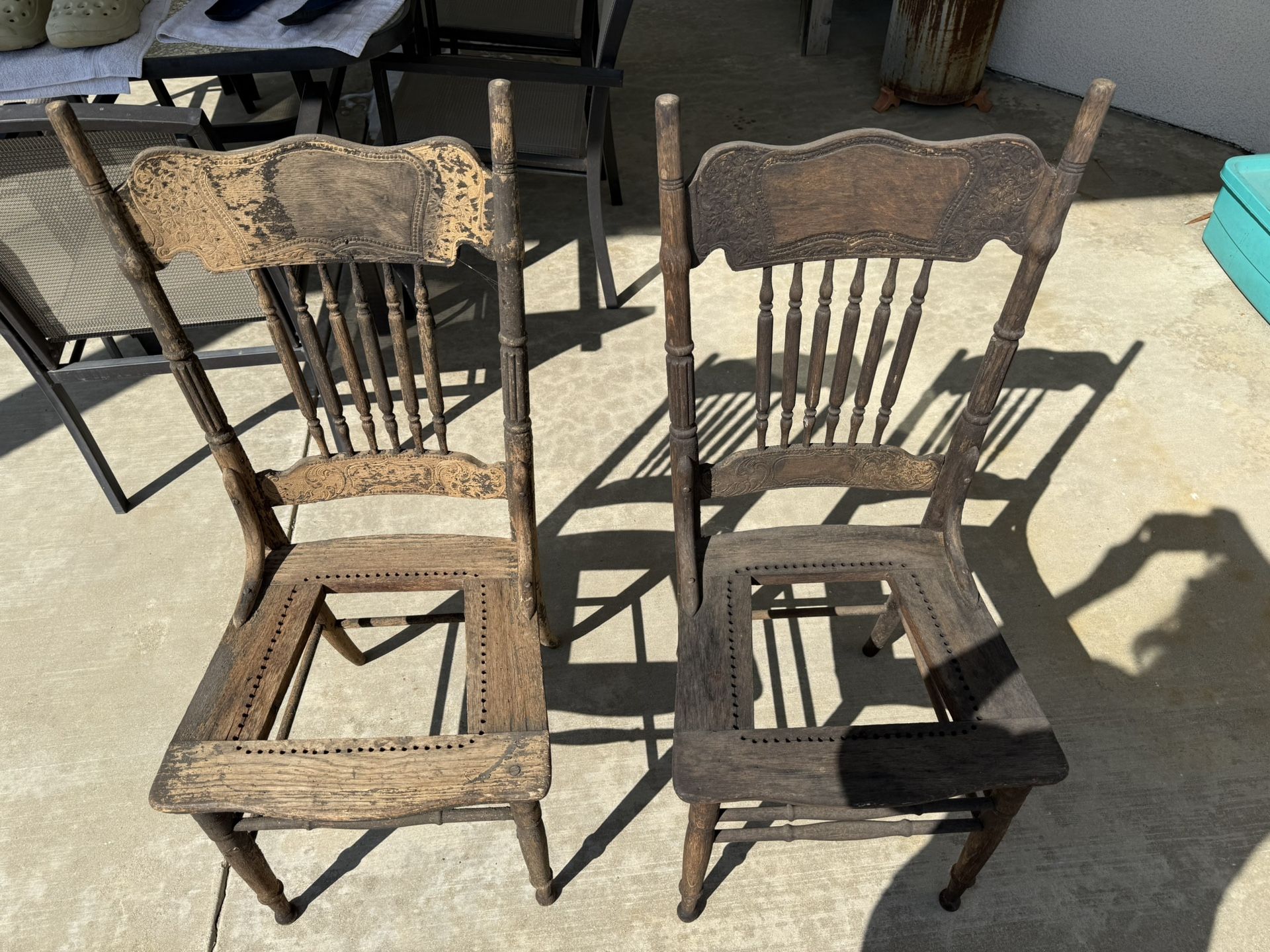 3 Antique Pressed Back Chairs - Restoration Or For Garden