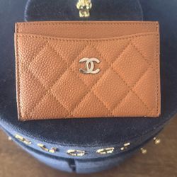 💯 Authentic Chanel Beige Caviar Card Holder 