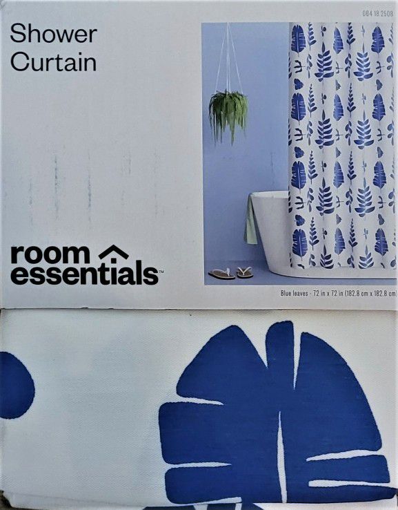 Room Essentials Blue Botanical Leaves Fabric Shower Curtain, Bath Decor