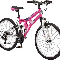 Mongoose Exlipse Full Dual-Suspension Mountain Bike for Kids, Featuring 15-Inch/Small Steel Frame and 21-Speed Shimano Drivetrain with 24-Inch Wheels,