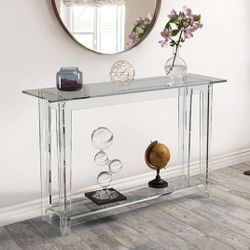 Acrylic Console Table with Bottom Shelf - Clear Classic (48" W x 15" D x 30" H)