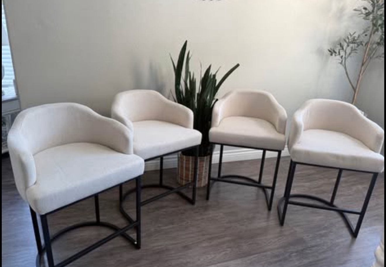 LUE BONA 27" H Counter Height Bar Stools Set of 4, Modern Counter Stools with Curved Backrest and Ar