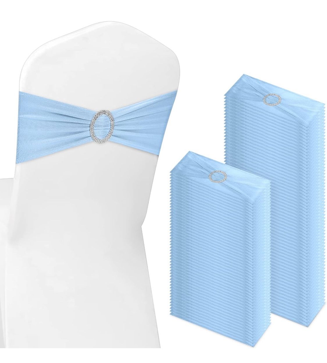 CHENGU 150 Pieces Spandex Stretch Chair Sashes Bows Elastic Chair Cover Bands Ties with Buckle Slider for Wedding Party Reception Events Universal Cer