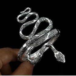 925 sterling silver snake shaped bangle size 7