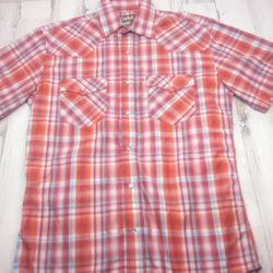 Cowboy Legend Short Sleeve Pearl Snap Plaid Western Shirt Men Large