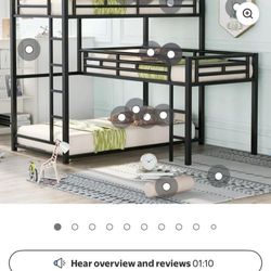 Heavy-Duty Triple Bunk Bed, Metal L-Shaped Bunk Bed for 3 Kids