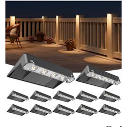 Solar Deck Lights Outdoor 12 Pack, IP65 Waterproof Large Size LED Stair Lights with Lenses, Auto ON Off Warm White Step Lights for Outside, Deck, Pati