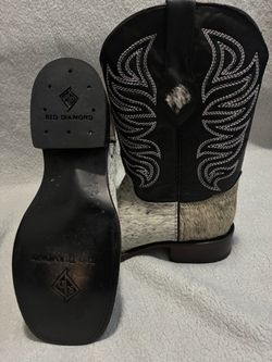 Red Diamond Cowhide Leather Cowboy Boots