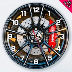 2D Wooden Red Caliper Car Wheel Wall Clock