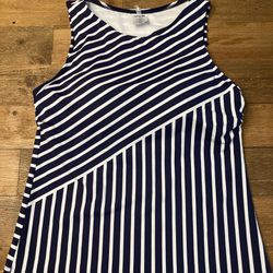 Lands’ End 10 petite tankini swimsuit top striped  blue white high neck modest
