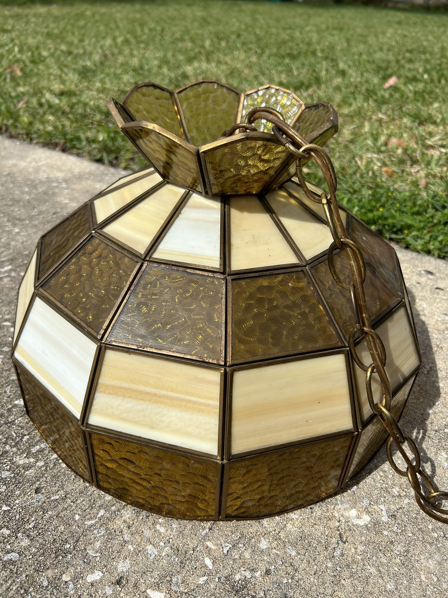 Vintage Amber Slag Glass Panel And Stained Glass Shade For Hanging Pendant Chandelier Lamp Or Table Lamp Shade Vintage Light Lighting