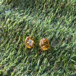 Large Oval Cut Citrine Drop Earrings 14K Yellow Gold
