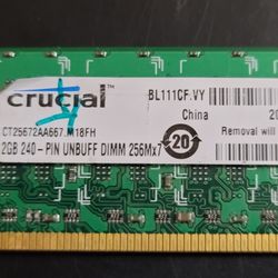 Crucial 2GB 240-Pin UNBUff Dimm 256Mx7 Desktop Memory Used