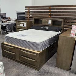 Gray/Black/Brown Storage Bedroom Set Queen or King Bed Dresser Nightstand Mirror Chest Options Emily