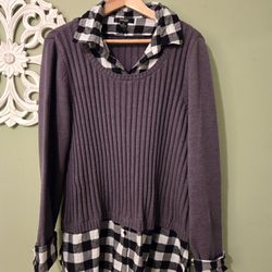 Ladies 1 X Sweater Grey/ Flannel Black White, Attached
