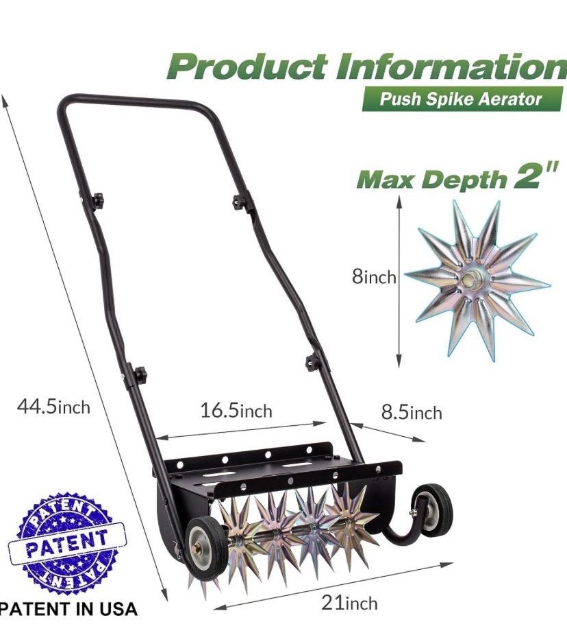 Suchtale 18-Inch Push Spike Aerator, Heavy Duty Rolling Lawn Aerator, Rotary Spike Lawn Aerator, Manual Lawn Aeration Equipment with Steel Handle, Sui
