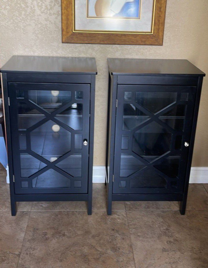 2 Wood Black Cabinets