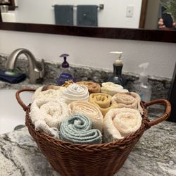 Hand Towels In Wicker Basket 