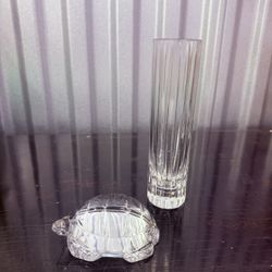 Bacaarat Crystal Turtle, Bud Vase, Wine Glasses