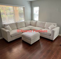 Corduroy sectional sofa with ottoman