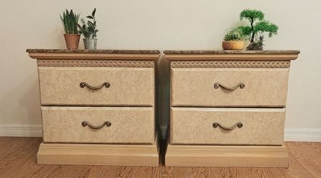 Pair Of 2 Faux Marble Terrazo Pattern Nightstands 2-Drawer Night Stands
