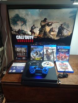PS4 Slim Bundle - Ready to Play! Console, Blue Controller, & 8 Games