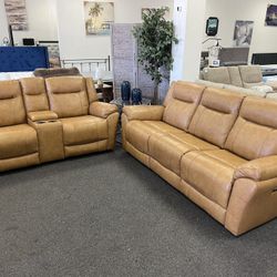Top Grain Leather Power Reclining Sofa Set