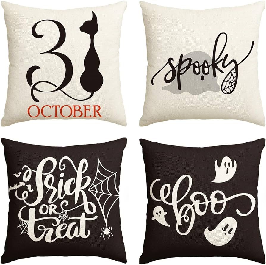 Halloween Pillow Covers 18x18 Set of 4 Trick Or Treat Decorative Pillows *NEW*