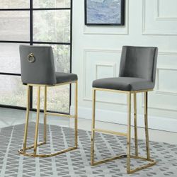 Dark Grey Velvet Amd Gold Frame Stainless Steel Bar Stool/ Counter Height Top Chair 