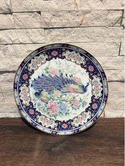 Vintage 1970 TOYO Handpainted Peacock And Peonies -  Decorative Porcelain Plate